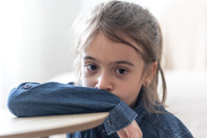 Portrait of a cute little girl, primary school girl.